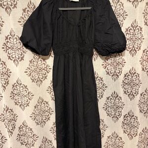 LOFT Black Maxi Dress with Puff Sleeves